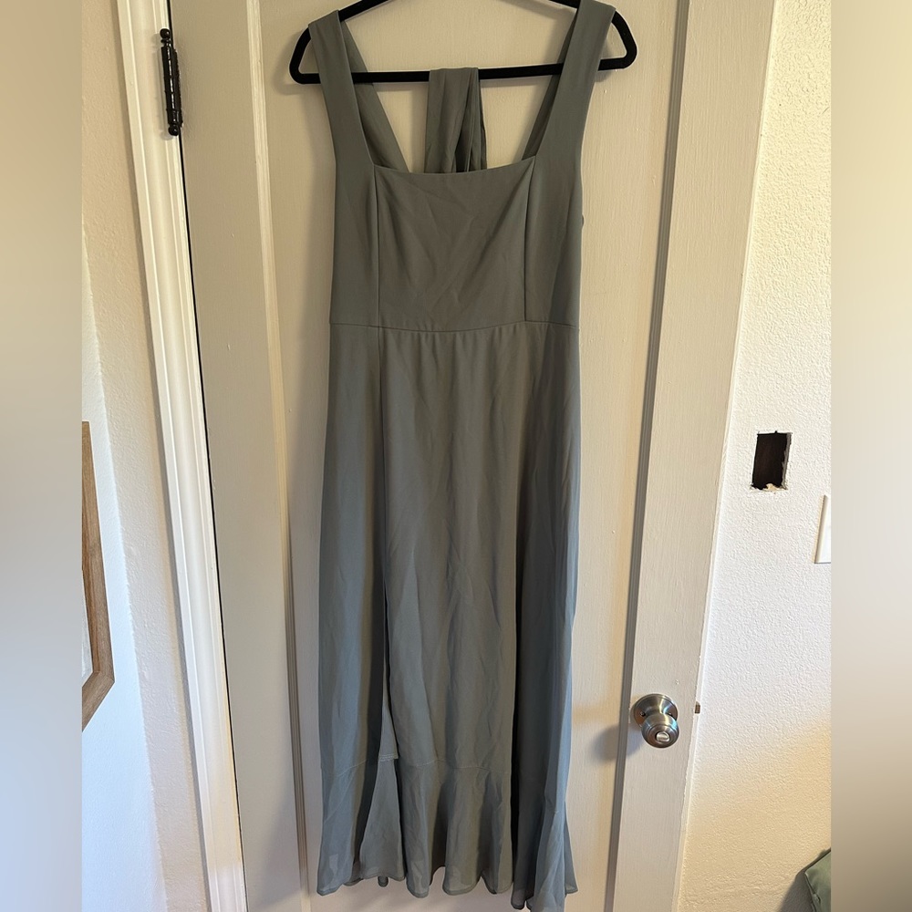 Show Me Your MuMu Claire Midi Dress Deep Sage Chiffon Size Large